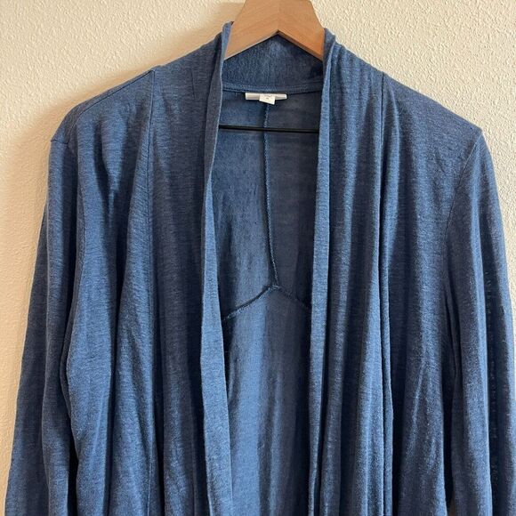 J Jill Sweater Women Med Blue Love Linen Lagenlook Open Cardigan Work Office - Picture 2 of 9
